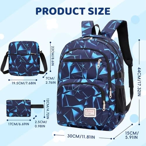 Aucuu School Bags for Boys Backpack Sets, 3 in 1 Book Bag Set Large Capacity, Waterproof Lightweight Primary Middle Schoolbag with Crossbody Bag & Pencil Case for Kids Children Students Teens — view 2