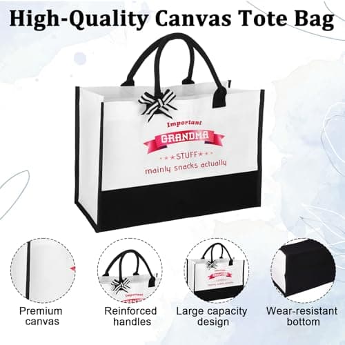 Gifts for Grandma, Canvas Tote Bag and Heart Keychain Set, Practical Grandma Gifts for Birthday Christmas Mothers Day, Thoughtful Shopping Bag Present from Grandchildren, Reusable Bag for Daily Use — view 4