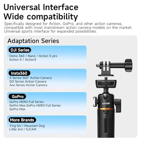 LKTOP 55cm (8-22'') Pocket 3 Tripod Selfie Stick for DJI Osmo Nano/360 Vlog Handle Grip Action 5 Pro/6/4/3 Extension Pole Insta 360/GoPro Hero/Max Travel Stand Action Camera Accessories 1/4" Screw — view 6
