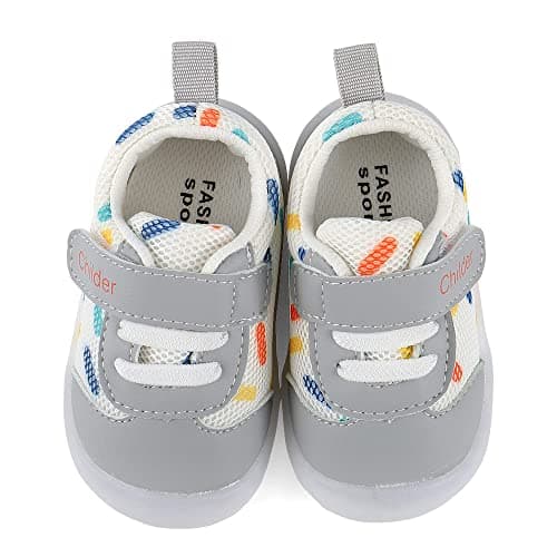 MASOCIO Baby Shoes Boys Girls First Walking Toddler Trainers Sneakers Pre Walker Boy Infant 18-24 Months Size 4.5 UK Child Grey — view 3
