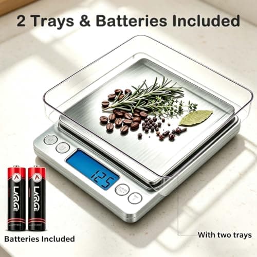 Criacr Digital Pocket Scales, 500g High-precision Kitchen Food Scales, Stainless Steel Jewelry Scales with Two Trays, Back-Lit LCD Display, 0.01g Precision, Tare and PCS Features, Batteries Included — view 6