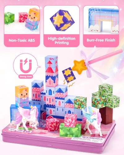 hahaland Unicorn Mini Magnetic Blocks, Travel Magnetic Tiles Toy Girls 3-5 — view 6
