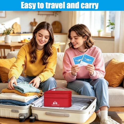 DiULi First Aid Kit Bags 2 Pack, Small & Medium Empty Medication Storage Bag Set, Waterproof Oxford Cloth Medicine Pouch with Dual Zippers, Tear-Resistant for Home Travel Hiking Camping, Bright Red — view 5