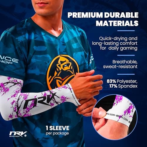 NRV Gaming Compression Sleeve (Sakura Edition) – Enhanced eSports Performance with Japanese Style – Developed by Professionals – Durable, Breathable, and Frictionless, Purple, Grande — view 5