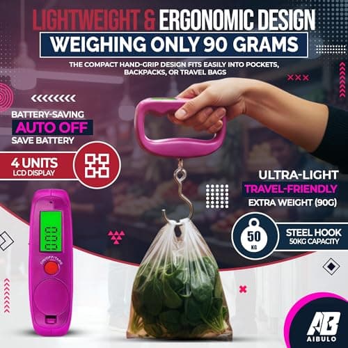 AIBULO 2-Pack Purple Digital Luggage Scale 50kg/110lb – Portable Suitcase Weighing Scale with Backlit LCD, Tare & Auto-Off, 4 Units (g/kg/lb/oz) for Travel, Airport & Parcel Use — view 6