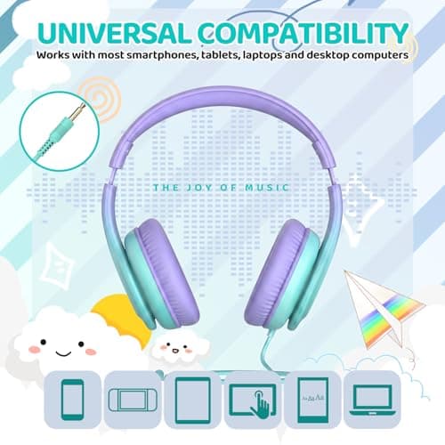 JoySpark Kids Headphones for School Toddler, 3.5mm Jack, Gradient Purple — view 6