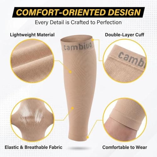CAMBIVO Calf Compression Sleeves 2 Pairs, 20-30 mmHg, Footless Flight Socks — view 4