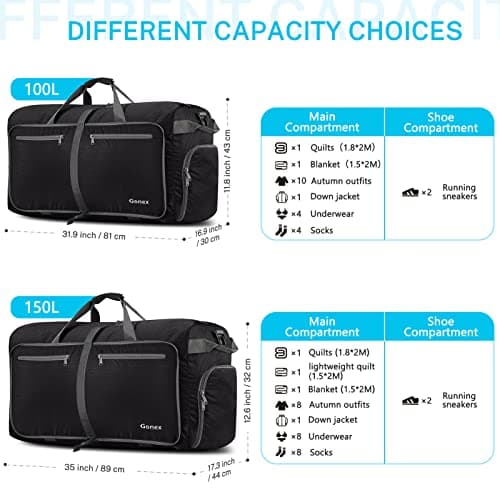 Gonex Foldable Travel Duffle Bag, 150L Lightweight with Shoe Compartment — view 4