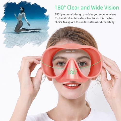 HINATAA Snorkel Set Adults, Fashionable Macaron Colors Frameless Snorkeling Mask, Ultra Wide View Anti-Fog Snorkel Mask Set, Portable Professional Diving Snorkeling Set (Pink) — view 4
