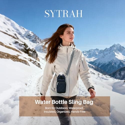 SYTRAH Water Bottle Carrier Bag with Strap, Insulated Corssbody Purse Blue — view 3