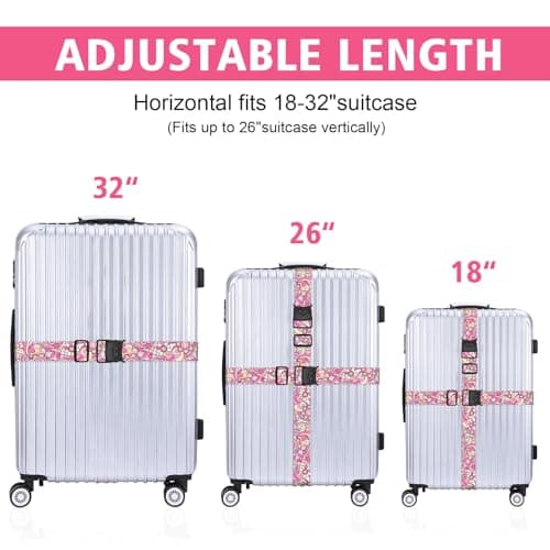 MOTONG 2 PCS Luggage Strap,200 CM Adjustable Suitcase Straps Personalised Luggage Straps Suitcases Heavy Duty Suitcase Belts Thickened Luggage Belt with Quick Release Buckle Pink — view 6