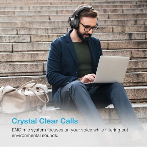 Pro‑level Hybrid Active Noise Cancelling Headphones with HiFi Sound, Upgrade Wireless Bluetooth Headphones with ENC Mic Over Ear Comfort, Vivid Deep Bass, for Home/Office/Travel/Gift (Black) 1Pcs — view 4