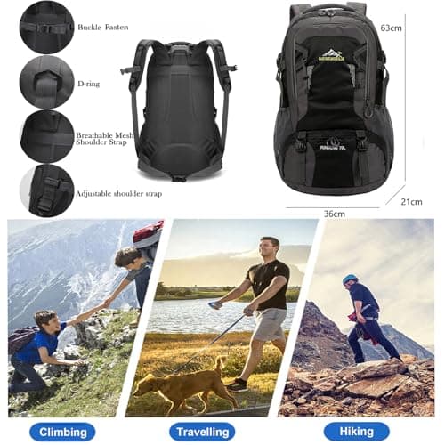 NTUOCAW 70L Waterproof Hiking Backpack Large Camping Rucksack for Men Women Lightweight Travel Backpack Black Trekking Backpack for Outdoor Sports Hiking Cycling Climbing Mountaineering — view 3
