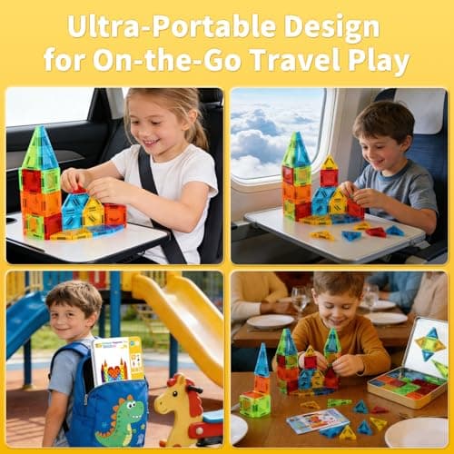 Mini Magnetic Tiles Travel Games for Kids Toddlers 56PCS Travel Set Tin — view 3