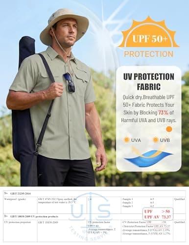 Men's UV Protection Short Sleeve Shirt UPF 50+ Cooling Quick Dry Hiking M — view 3