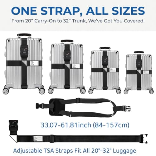 Luggage Straps with TSA Approved Luggage Locks - 2 Pack Set Suitcase Straps & Add A Bag Gurt, Luggage Belt with Lock for University Packing Essentials, Business Travel, Flight Suitcase Accessories — view 2