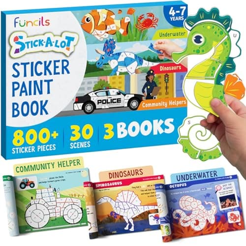 Funcils Paint by Sticker Book for Kids Age 4-8, 30 Colour Sticker by Number