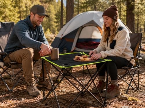 True Face Portable Folding Camping Table with Cup Holders,Small Compact Beach Camp Table with Carrying Bags for Camping, Beach, BBQs & Festivals Black One Size — view 2
