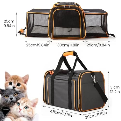Soft Sided Portable Cat Carrier with Extendable Space & Fleece Bed Foldable Pet Carrier for Cats/Small Dog/Bunnies With Adjustable Shoulder Strap & Removable Mat (Orange) — view 2