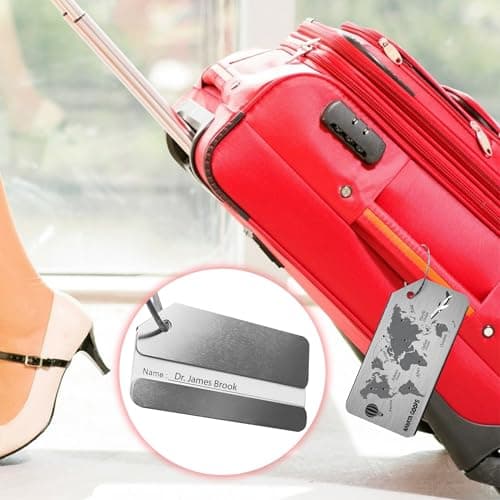 NAHATA Luggage Tags 2 PCS | Suitcase Tags | Brushed Aluminum Alloy Luggage Tags for Suitcases | Luggage Labels for Suitcases | Suitcase Identifier—Bag Tags | Travel Tags for Luggage (World Map Pack-2) — view 4