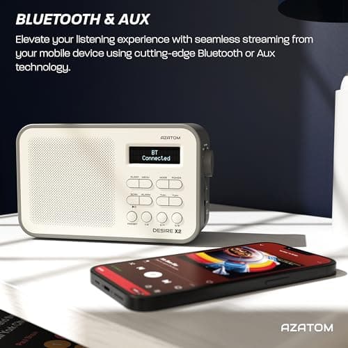 DAB/DAB+ & FM Portable Digital Radio | Simple Controls | Dual Alarms & Sleep Timer | Battery & Mains Powered (4x”AA”) | Bluetooth | Perfect for Home, Office or Outdoors | AZATOM Desire X2 (Grey) — view 5