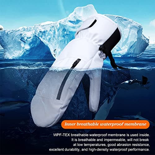 Bseical Ski Mittens Women Waterproof, Golf Mitts Men, Gloves Ladies, Thermal Touch Screen, Cotton Winter Touchscreen Unisex With Zip Pocket Sport Cycling Mtb Running Extra Warm (M, White) — view 3
