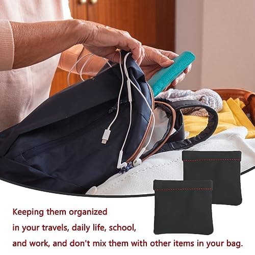 Black Earphone Pouch Soft PU Leather Headphone Storage Bag 2 Pack — view 5
