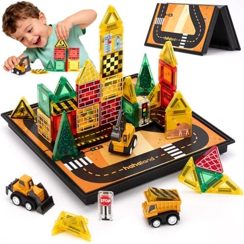 hahaland Mini Magnetic Tiles Set Road Magnetic Building Blocks with Case