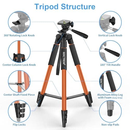 MACTREM 165cm/65inch Phone/iPad Tripod with Remote, Lightweight Aluminum — view 4