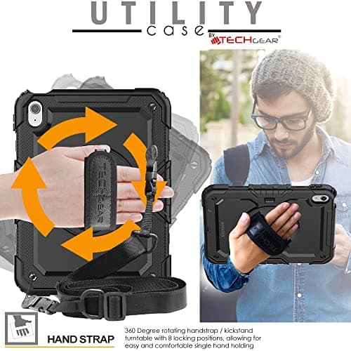 TECHGEAR UTILITY Case for iPad 11" A16 (11th Gen 2025) & 10.9" (10th 2022), Rugged Heavy Duty Shockproof Cover Screen Protection, 360 Stand, Hand & Shoulder Strap - for Work, School, Travel etc- Black — view 6