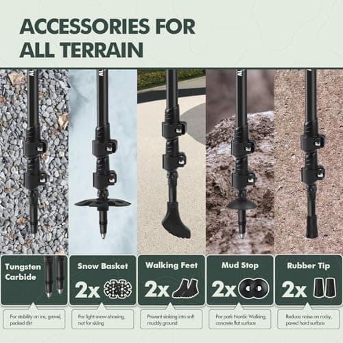 KINGGEAR Nordic Walking Stick, TP1 Hiking Poles Retractable Lightweight 7075 Aluminum, Trekking Poles with Flip Lock, Natural Cork and EVA Grip, 2pc Hiking Gear — view 5