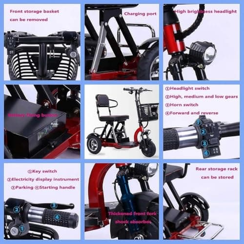Portable Foldable Lightweight 3-Wheel Mobility Scooter for Adults, 15A Battery Powered Mobility Scooter with 8 Inch Wheels, Comfortable Seat, Charger & Storage Basket — view 4