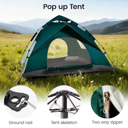 BREEZENEST Pop Up Tent for 4 Person, Automatic Instant Camping Tent with Upgraded 210D Oxford, Waterproof Windproof & Insect Proof for 3 Seconds Quick Setup, Perfect for Outdoor, Hiking Family Camping — view 3