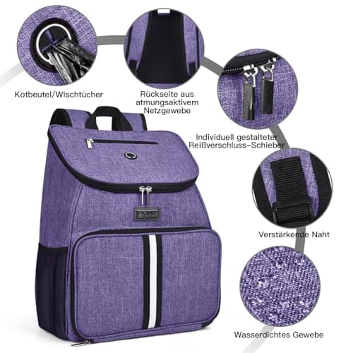BAGLHER 丨Dog Travel Bag, Airline Approved Pet Supplies Backpack, Dog Travel Backpack Accessories Set with 2 Silicone Collapsible Bowls and 2 Food Baskets. Purple — view 5