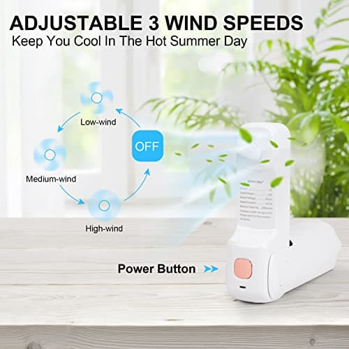 LYMYBETY Portable Handheld Fan, USB Rechargeable Mini Hand Held Travel Fans, Folding Pocket Fan with 3 Speeds, 24 Working Hours, Small Personal Desk Flashlight for Home Outdoor Use, White — view 3