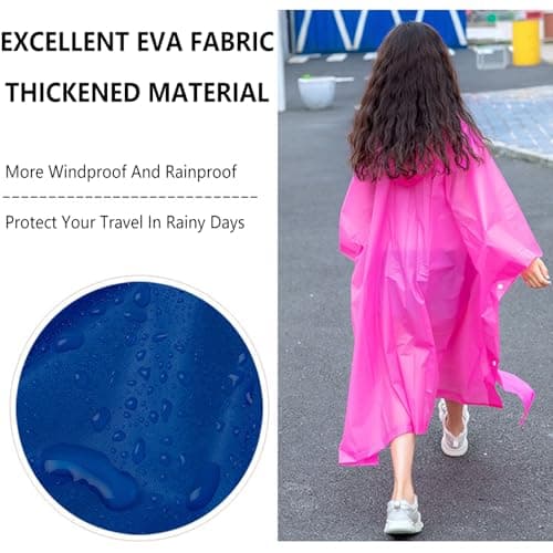 flintronic 2 Pack Kids Waterproof Rain Poncho, Kids Portable Raincoat Rain, Reusable EVA Raincoat for Girls Boys, Lightweight Rainwear Children with Hood and Buttons, for School Outdoor Travel Hiking — view 6