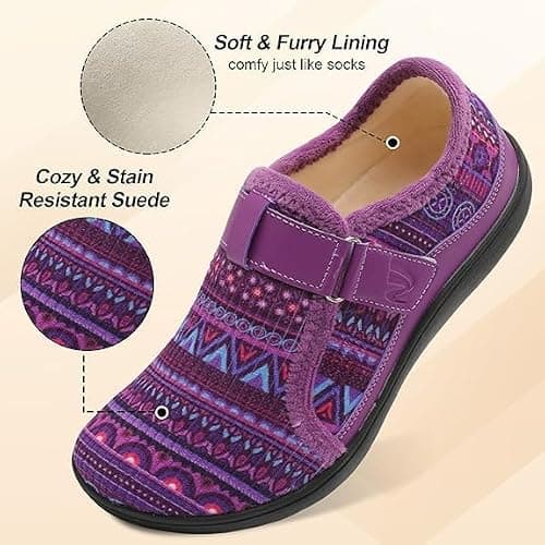 JIASUQI Slippers for Women Wide Barefoot Swollen Edema Diabetic Shoes Indoor Outdoor Adjustable House Shoe Cozy Walking Shoe(Boxipurple 40,Size 6) — view 5