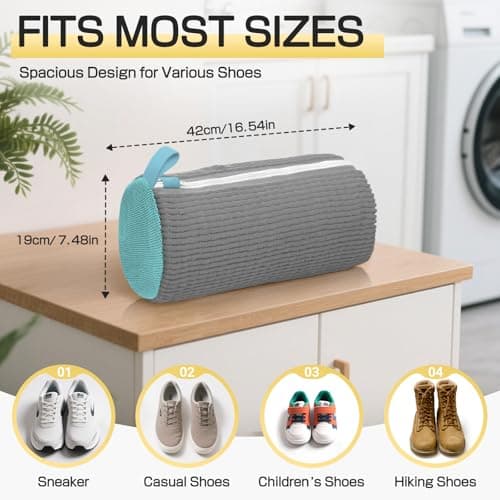 Shoe Washing Machine Bag,Laundry Shoe Bag Washer and Dryer Reusable Shoe Cleaning bags for Sneaker Tennis Shoes Unstain Cleaner Kit Include Pair of Adjustable Shoe Trees & Travel Bag, Grey 2pc — view 3