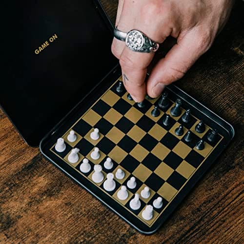 Iron & Glory Travel Chess Set | Travel Games For Adults | Board Games | Chess Set | Magnetic Game | Portable Mini Size | Classic Strategy Game for Family | Magnetic Board & Pieces | Pouch Included — view 5