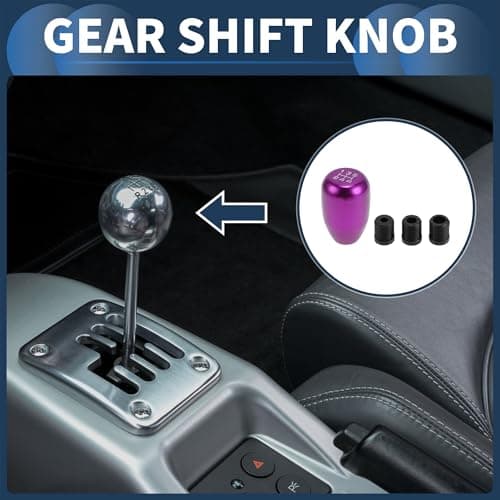 INFINAUTO 6cm 5 Speed Car Shift Knob with 3 Adapter Aluminum Alloy Purple — view 2