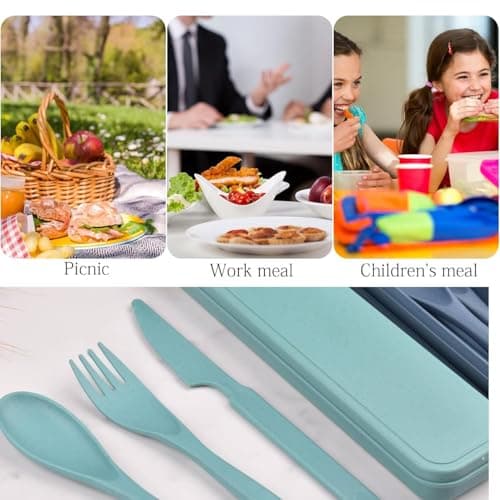 2 Sets Portable Reusable Cutlery Set with Case - Eco-Friendly Plastic Utensils for Travel & Outdoor Dining | Compact & Lightweight | Sustainable & Durable | Ideal for Lunch, Camping, Picnic — view 5
