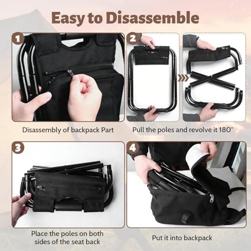 SDLDEER Foldable Camping Chair Backpack with Cooler Insulated Picnic Bag, Detachable Portable Camping Stool Hiking Seat Table Bag for Outdoor Indoor Fishing Travel Beach (Black) — view 4