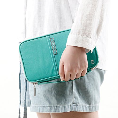 ManKn Family Passport Holder Travel Wallet, Waterproof RFID Document Organizer Case with Hand Strap Zip Closure for Men Women, Ticket Credit ID Card Cash Pouch Money Bag — view 6