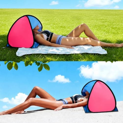 Pop Up Beach Tent UPF50+ Sun Shade Shelter Mini Personal Sun Shelter Portable with Quick Setup for Outdoor Camping Picnic Pets Mesh Beach Ten (Red and Blue) — view 6