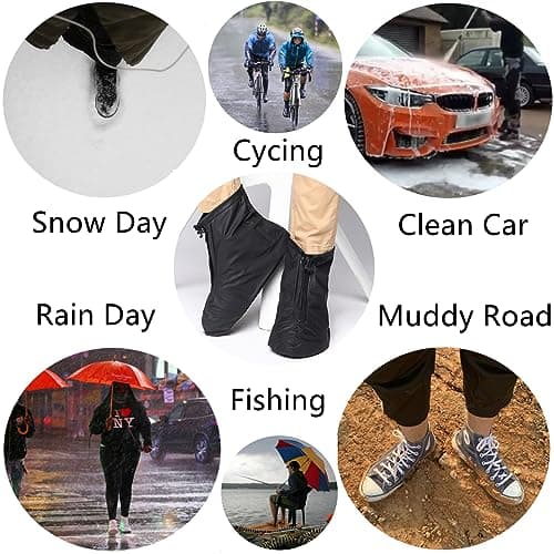 Sepikvin Waterproof Shoe Covers, Non-Slip Foldable Overshoes with Zipper Keep Your Shoes Dry for Cycling Bowling Walking in Rain and Snow (L) — view 5