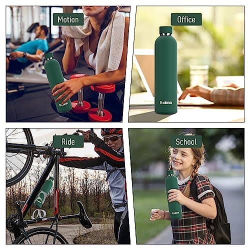 Exllena Insulated Water Bottles 1L with Water Bottle Buckle, Double Wall Stainless Steel Water Bottles 12 Hrs Hot/24 Hrs Cold, BPA Free for Gym, Camping, Hiking (Emerald Green) — view 6