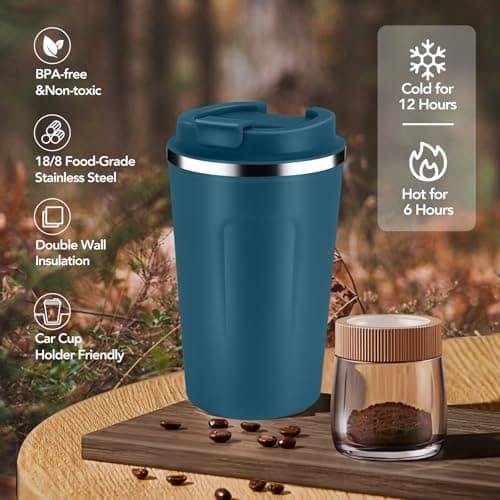 Volhoply 360ml 12oz Double Wall Insulated Vacuum Travel Coffee Mugs with Flip Lid Bulk 2 Pack,Reusable Stainless Steel Leak Proof Coffee Cup,Thermal Tumbler for Cold&Hot Drinks(Assort Color,2 Set) — view 5