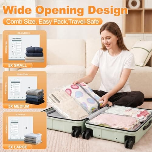 ADTO Vacuum Storage Bags, 15 Pack Travel Vacuum Bags with Cordless Electric Pump, Small/Medium/Large Vacuum Pack Bags for Travel, Space Saver Compression Bags for Clothes, Suitcase, Luggage — view 2
