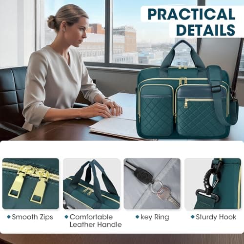 RAINSMORE Laptop Bag for Women 17.3 inch Laptop Briefcase Large Laptop Case Work Computer Bag Messenger Bag for Women Business Office Travel College Green — view 5