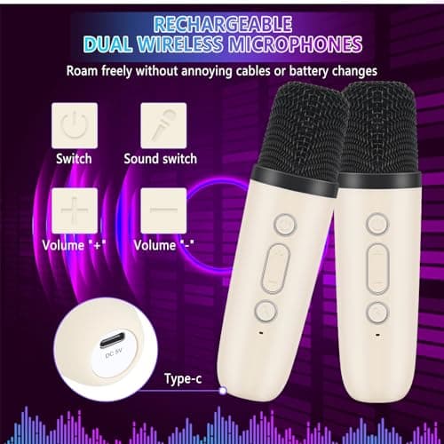 surfsexy Karaoke Machine with Bluetooth Speaker, 2 Wireless Mics, Portable Set , Birthday Gift 4-12, Family Party, for Girls for Kids Adults Kids, Pink — view 5